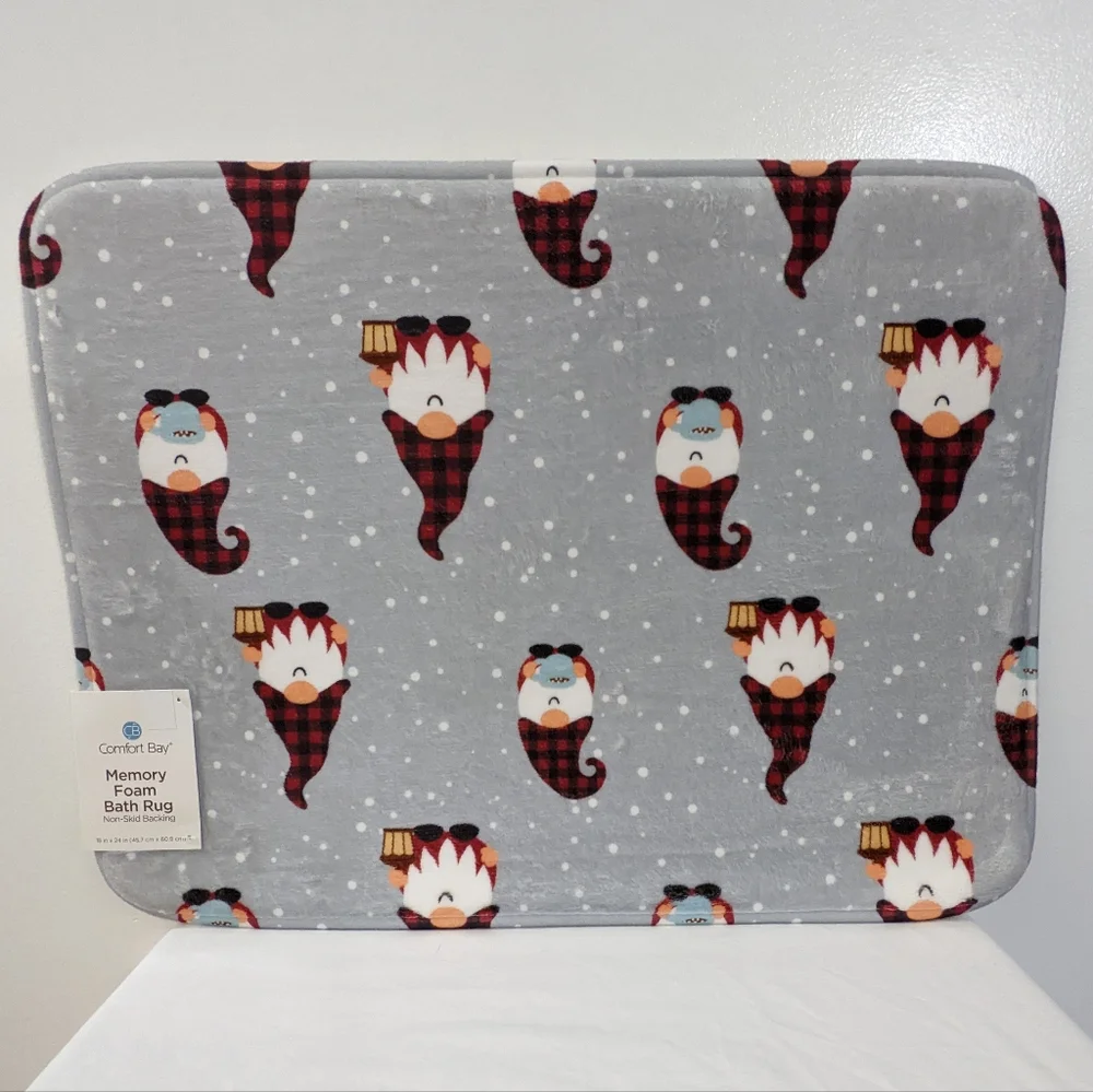 Cute Christmas Holiday Gnomes Memory Foam Bath Rug With Non Skid Backing, NWT